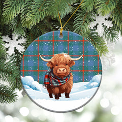 Agnew Ancient Tartan Christmas Ceramic Ornament - Highland Cows Snow Style