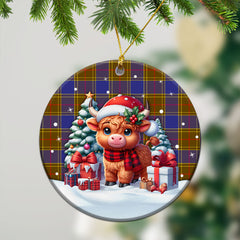 Balfour Modern Tartan Christmas Ceramic Ornament - Highland Cow Winter Style