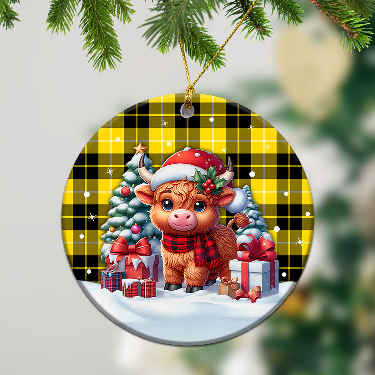 Barclay Dress Modern Tartan Christmas Ceramic Ornament - Highland Cow Winter Style