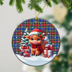 Beaton Modern Tartan Christmas Ceramic Ornament - Highland Cow Winter Style