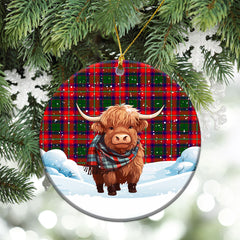 Belshes Tartan Christmas Ceramic Ornament - Highland Cows Snow Style