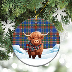 Bethune Ancient Tartan Christmas Ceramic Ornament - Highland Cows Snow Style