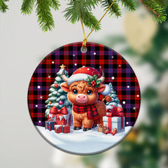 Brown Modern Tartan Christmas Ceramic Ornament - Highland Cow Winter Style