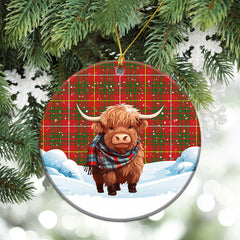 Bruce Modern Tartan Christmas Ceramic Ornament - Highland Cows Snow Style