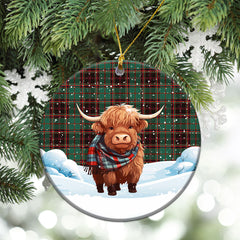 Buchan Ancient Tartan Christmas Ceramic Ornament - Highland Cows Snow Style