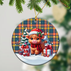 Buchanan Ancient Tartan Christmas Ceramic Ornament - Highland Cow Winter Style