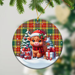 Buchanan Old Sett Tartan Christmas Ceramic Ornament - Highland Cow Winter Style