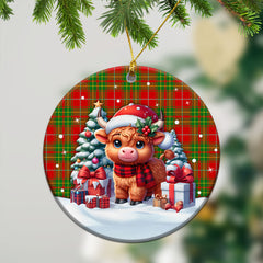 Burnett Ancient Tartan Christmas Ceramic Ornament - Highland Cow Winter Style