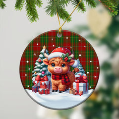 Burnett Tartan Christmas Ceramic Ornament - Highland Cow Winter Style