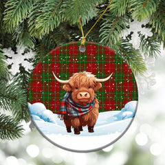 Burnett Tartan Christmas Ceramic Ornament - Highland Cows Snow Style