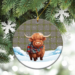 Burns Check Tartan Christmas Ceramic Ornament - Highland Cows Snow Style