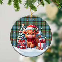 Caldwell Tartan Christmas Ceramic Ornament - Highland Cow Winter Style