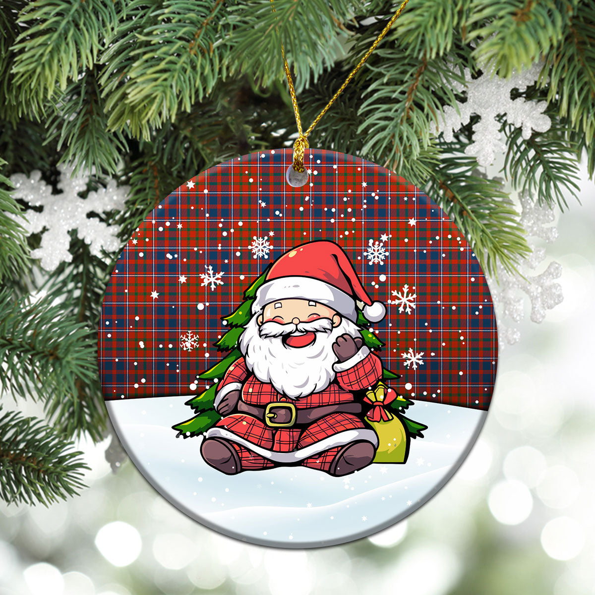 Cameron of Lochiel Ancient Tartan Christmas Ceramic Ornament - Scottish Santa Style