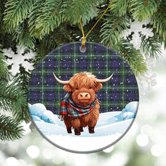 Campbell Argyll Modern Tartan Christmas Ceramic Ornament - Highland Cows Snow Style