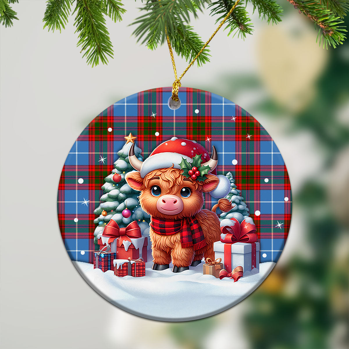 Congilton Tartan Christmas Ceramic Ornament - Highland Cow Winter Style