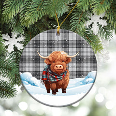 Douglas Grey Modern Tartan Christmas Ceramic Ornament - Highland Cows Snow Style