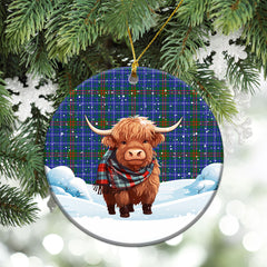 Edmonstone Tartan Christmas Ceramic Ornament - Highland Cows Snow Style