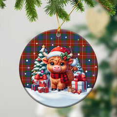 Fraser (of Lovat) Ancient Tartan Christmas Ceramic Ornament - Highland Cow Winter Style