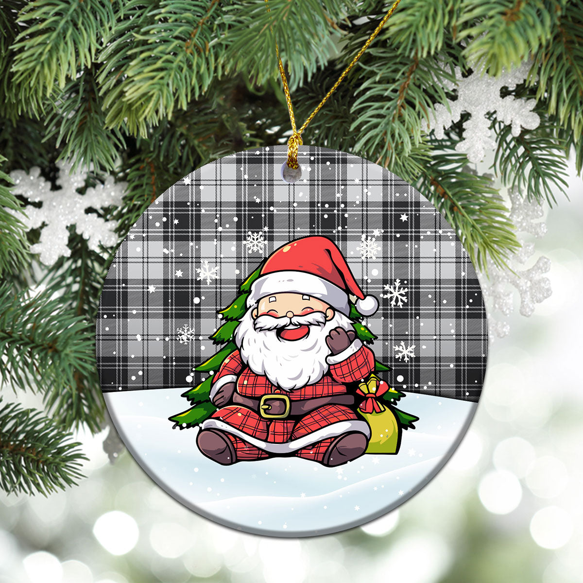 Glen Tartan Christmas Ceramic Ornament - Scottish Santa Style