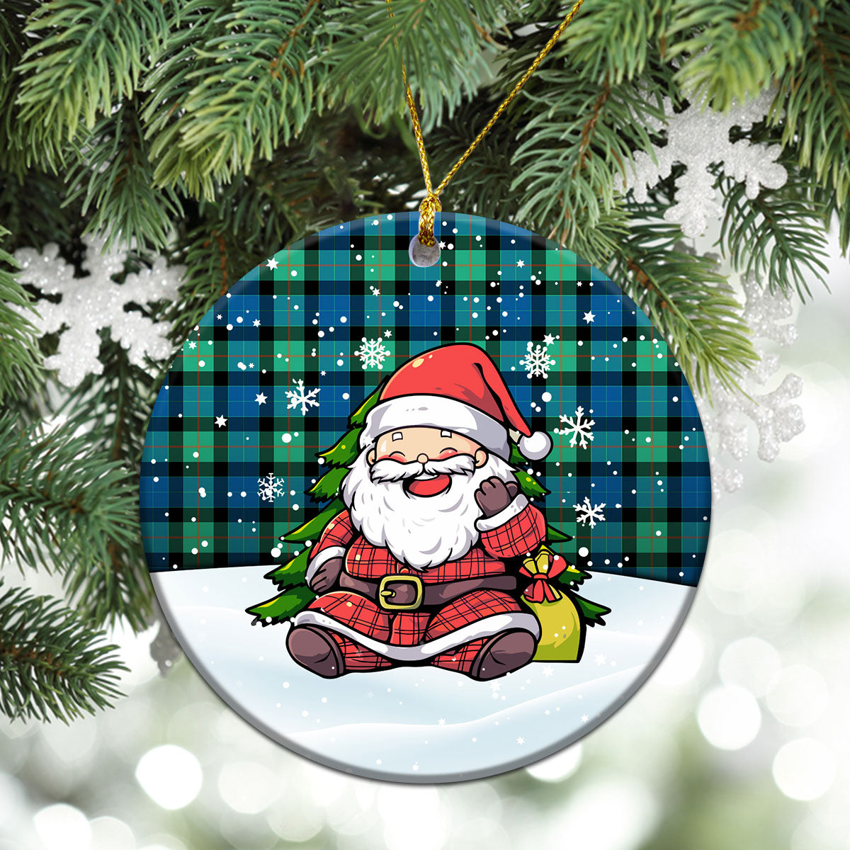 Gunn Ancient Tartan Christmas Ceramic Ornament - Scottish Santa Style