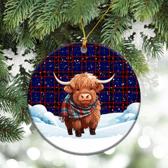 Home Modern Tartan Christmas Ceramic Ornament - Highland Cows Snow Style