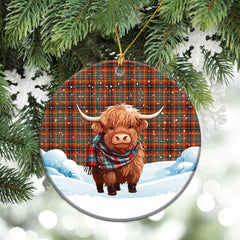 Innes Ancient Tartan Christmas Ceramic Ornament - Highland Cows Snow Style