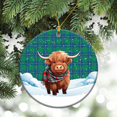 Irvine Ancient Tartan Christmas Ceramic Ornament - Highland Cows Snow Style