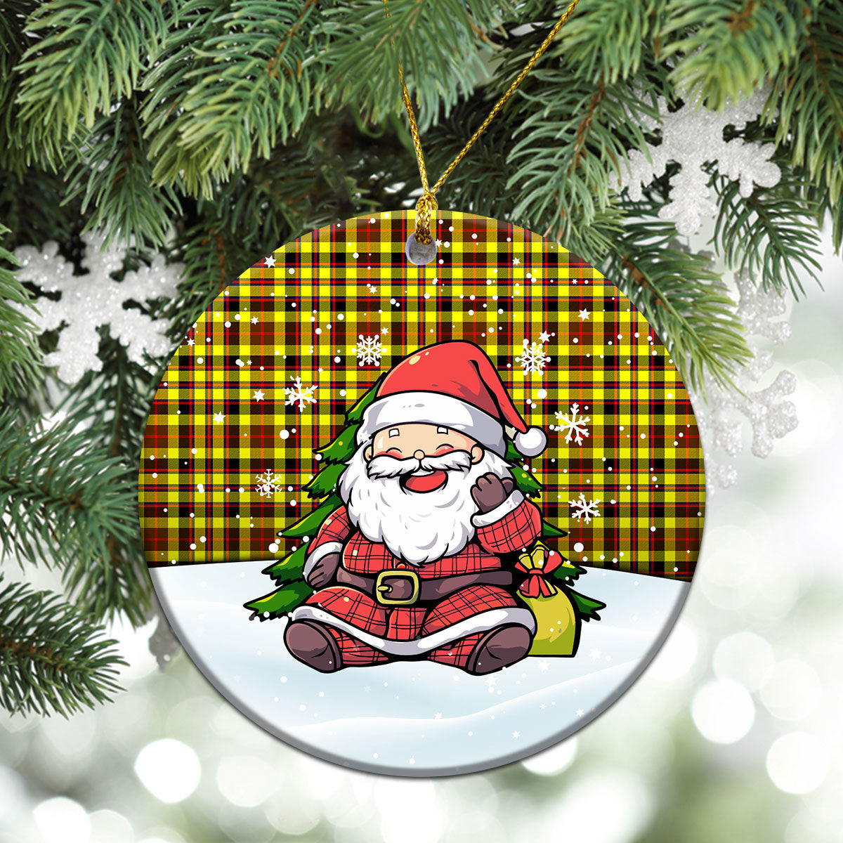 Jardine Tartan Christmas Ceramic Ornament - Scottish Santa Style