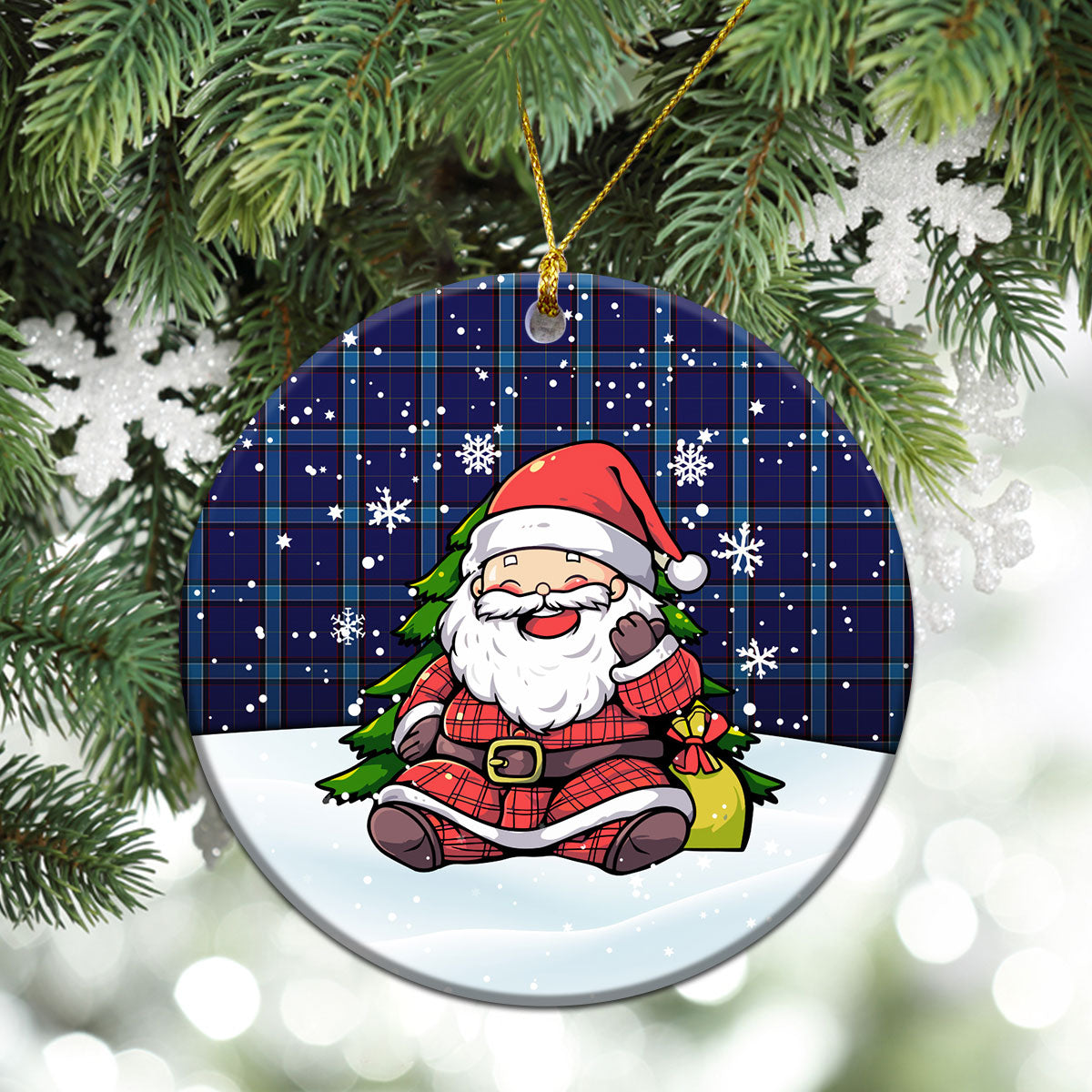 Kirkcaldy Tartan Christmas Ceramic Ornament - Scottish Santa Style