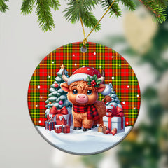 Leask Tartan Christmas Ceramic Ornament - Highland Cow Winter Style