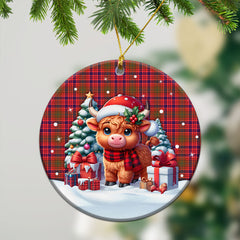 Lumsden Modern Tartan Christmas Ceramic Ornament - Highland Cow Winter Style