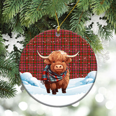 MacAlister Modern Tartan Christmas Ceramic Ornament - Highland Cows Snow Style