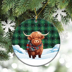 MacArthur Ancient Tartan Christmas Ceramic Ornament - Highland Cows Snow Style