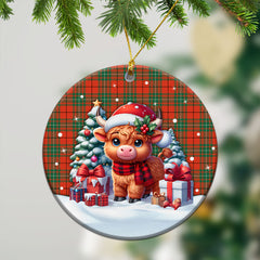 MacAuley Ancient Tartan Christmas Ceramic Ornament - Highland Cow Winter Style