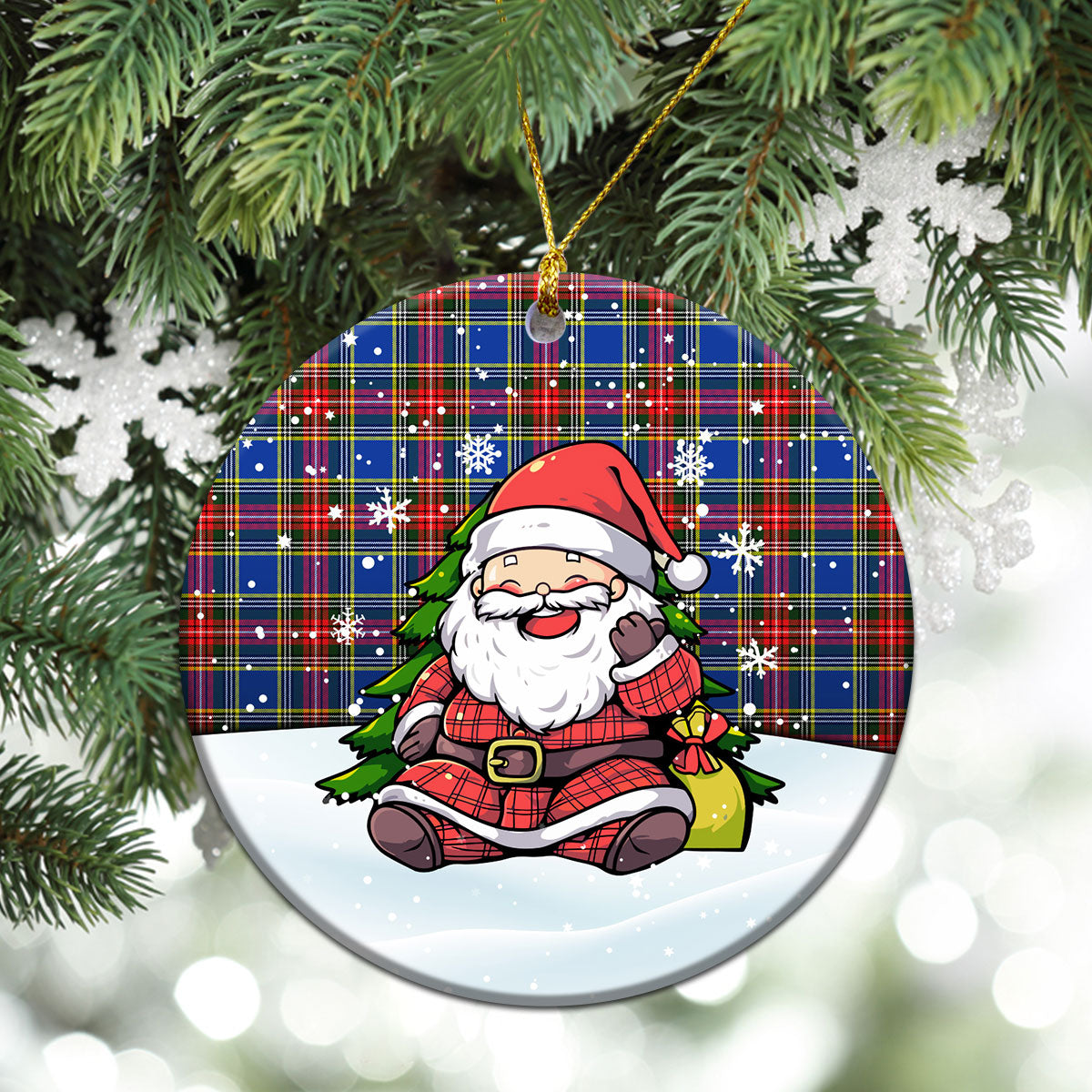 MacBeth Modern Tartan Christmas Ceramic Ornament - Scottish Santa Style