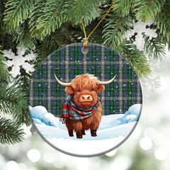 MacDowall Tartan Christmas Ceramic Ornament - Highland Cows Snow Style