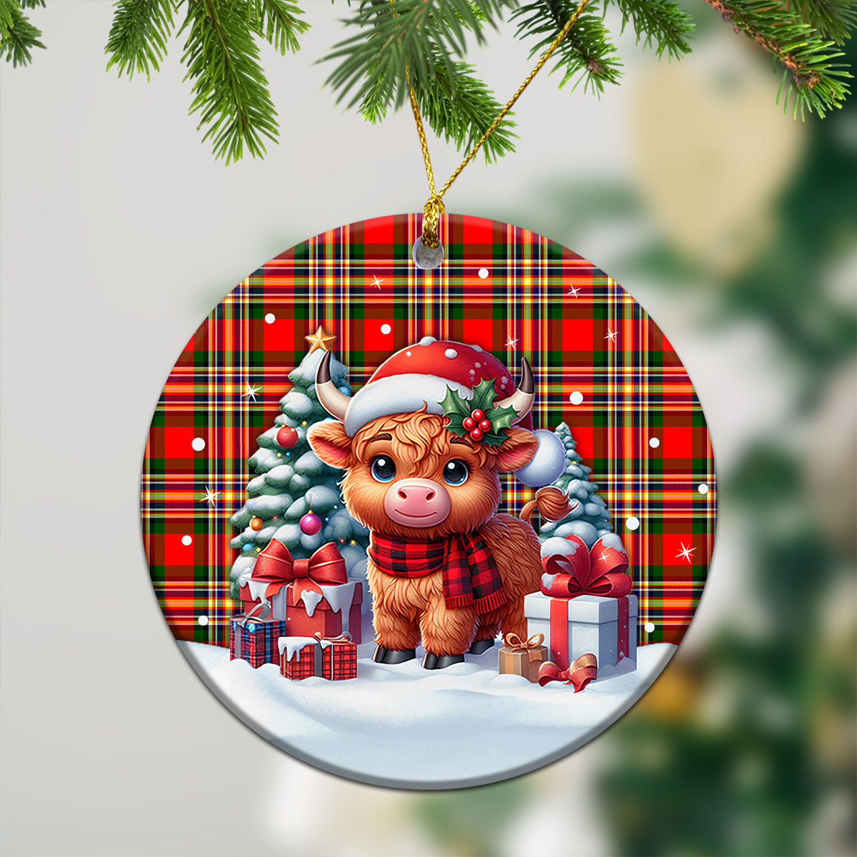 MacGill Modern Tartan Christmas Ceramic Ornament - Highland Cow Winter Style