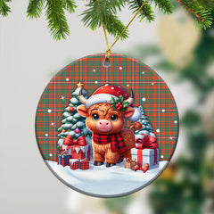 MacKinnon Ancient Tartan Christmas Ceramic Ornament - Highland Cow Winter Style