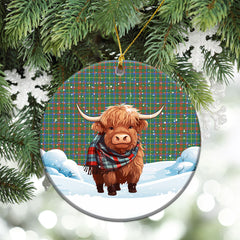 MacKintosh Hunting Ancient Tartan Christmas Ceramic Ornament - Highland Cows Snow Style