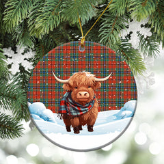 MacLean of Duart Ancient Tartan Christmas Ceramic Ornament - Highland Cows Snow Style