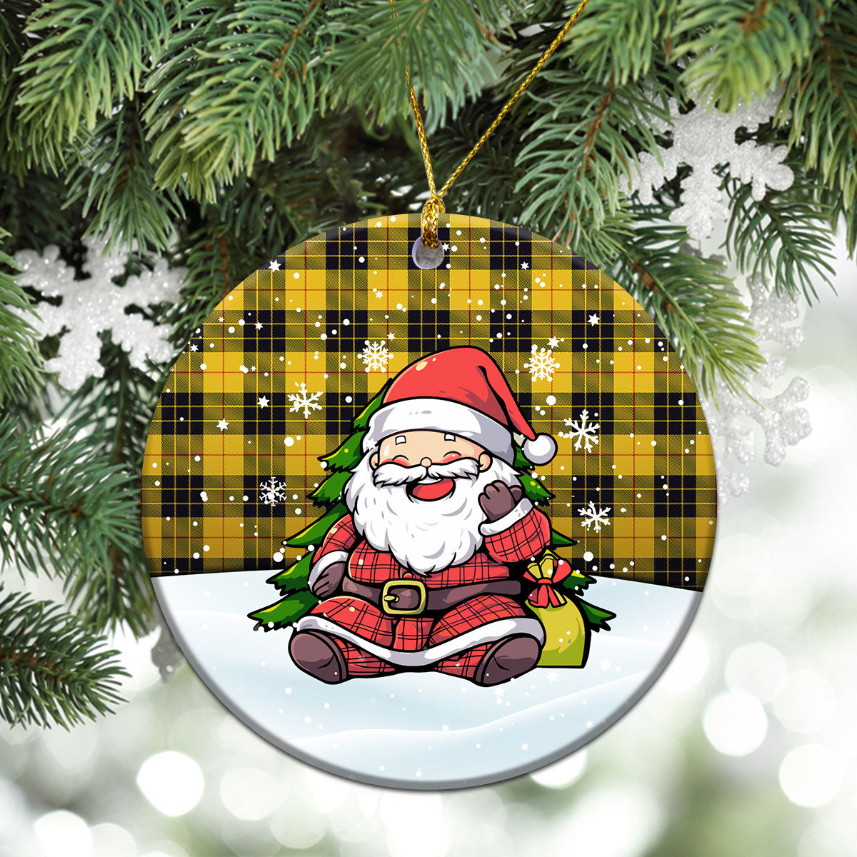 MacLeod of Lewis Ancient Tartan Christmas Ceramic Ornament - Scottish Santa Style