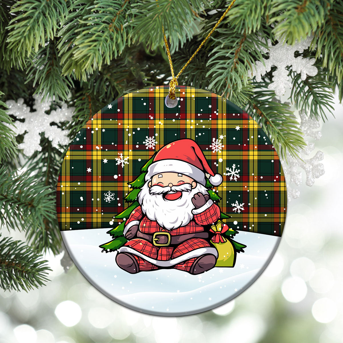 MacMillan Old Modern Tartan Christmas Ceramic Ornament - Scottish Santa Style