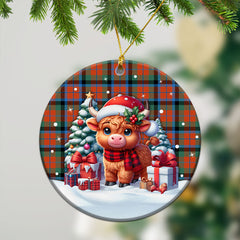 MacNaughton Ancient Tartan Christmas Ceramic Ornament - Highland Cow Winter Style