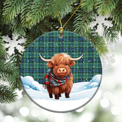 MacNeil of Colonsay Ancient Tartan Christmas Ceramic Ornament - Highland Cows Snow Style