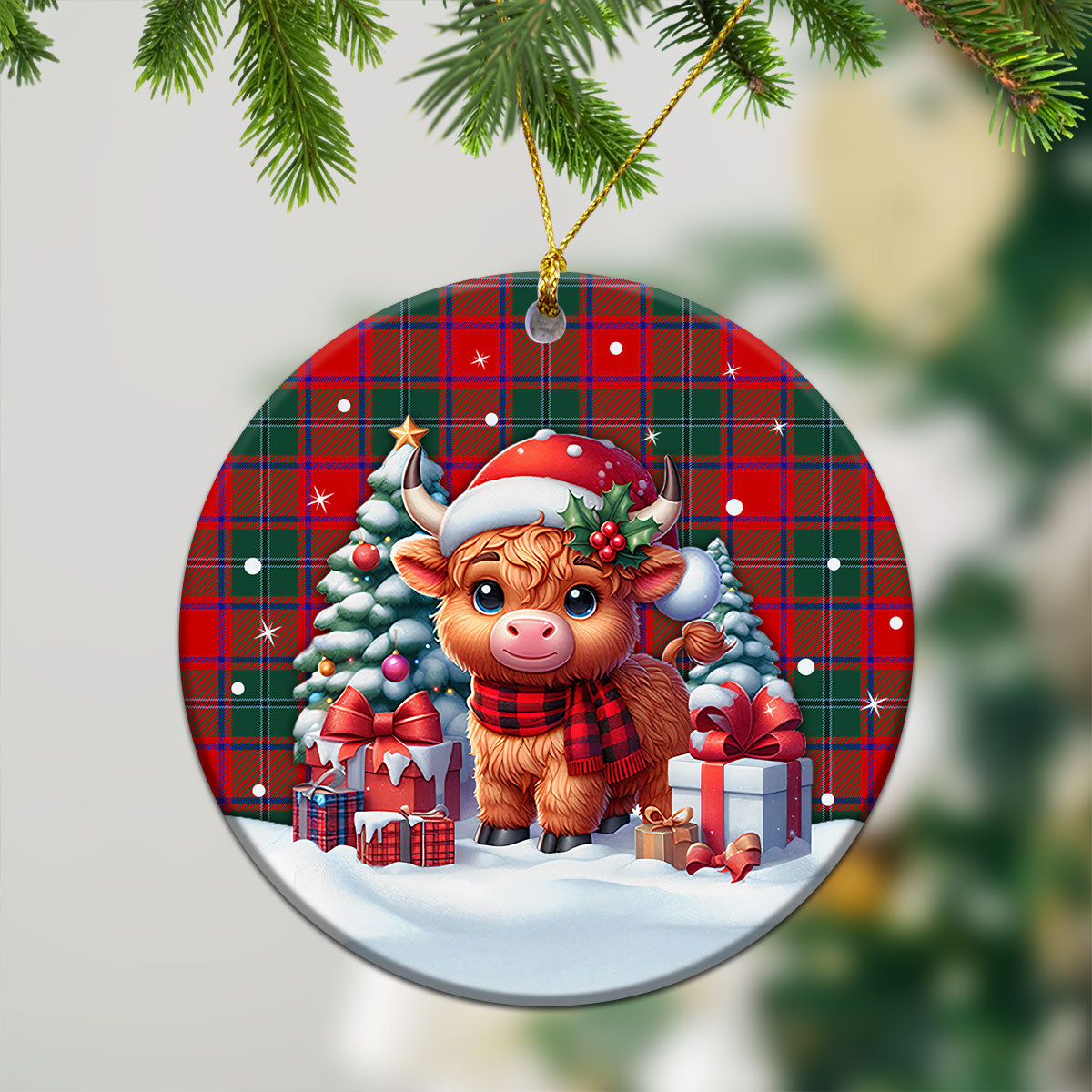 MacPhail Clan Tartan Christmas Ceramic Ornament - Highland Cow Winter Style