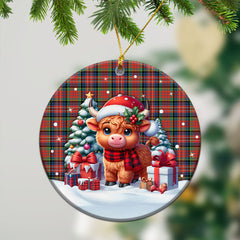 MacPherson Ancient Tartan Christmas Ceramic Ornament - Highland Cow Winter Style