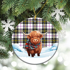 MacPherson Dress Modern Tartan Christmas Ceramic Ornament - Highland Cows Snow Style