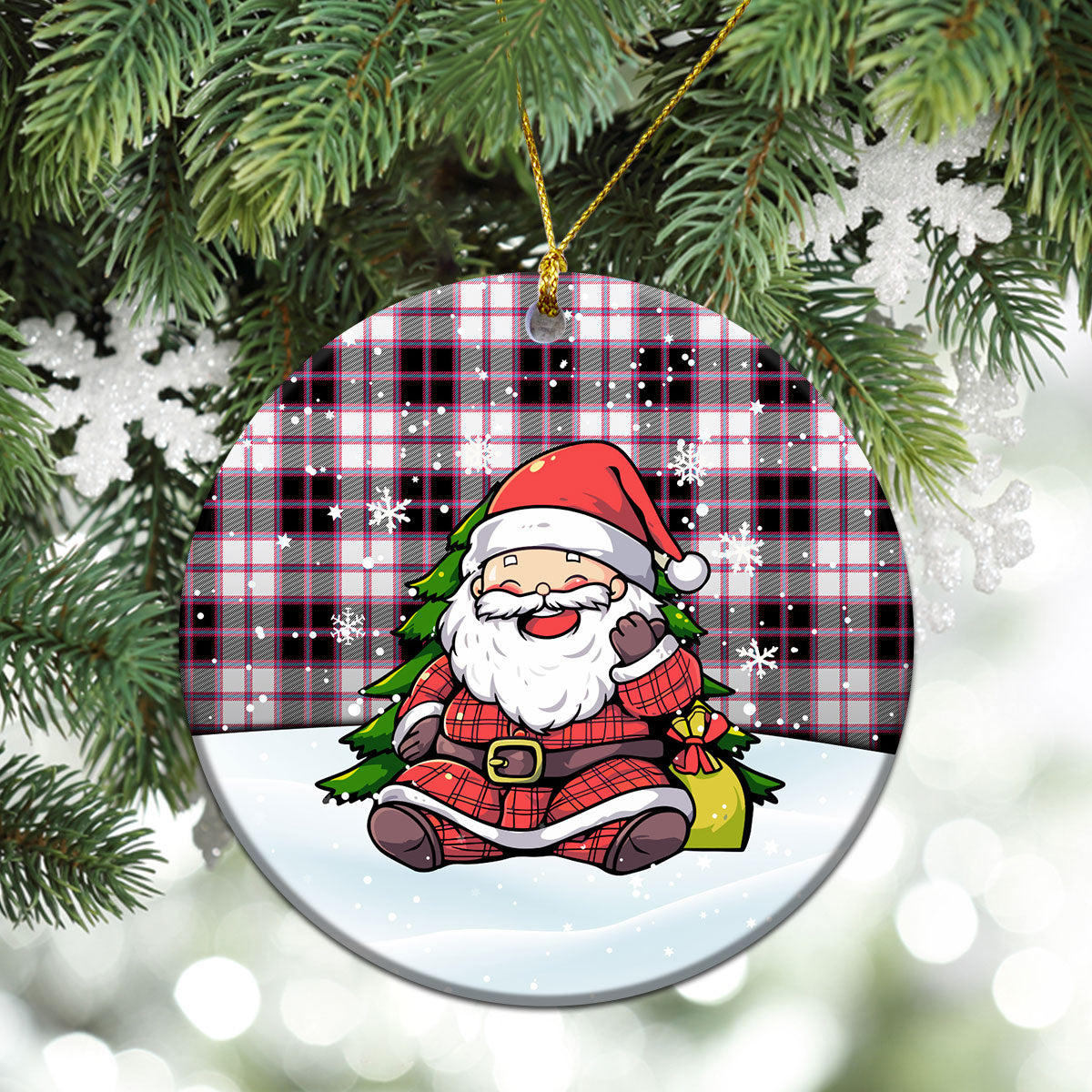 MacPherson Hunting Modern Tartan Christmas Ceramic Ornament - Scottish Santa Style