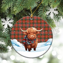 MacPherson Weathered Tartan Christmas Ceramic Ornament - Highland Cows Snow Style