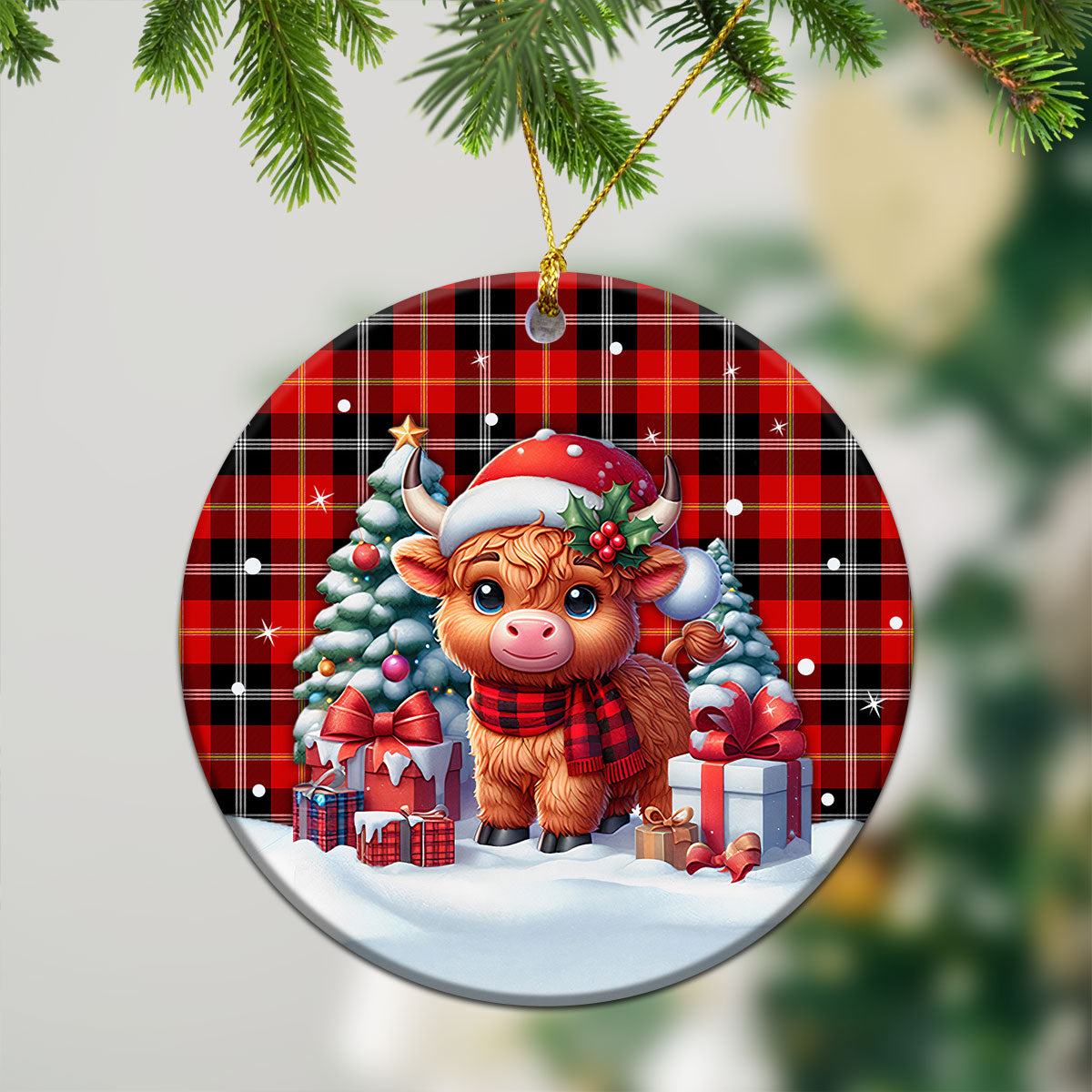 Majoribanks Tartan Christmas Ceramic Ornament - Highland Cow Winter Style